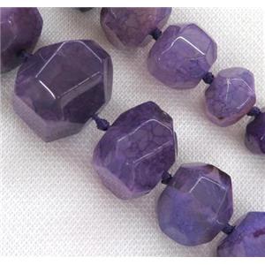 purple agate bead, faceted freeform, approx 15-35mm