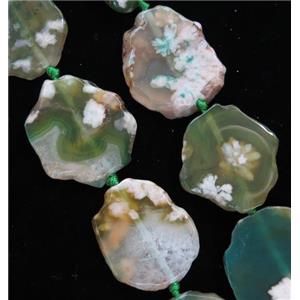 green Cherry Agate slice beads, flat freeform, approx 20-40mm