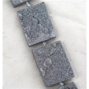 silver Druzy Quartz beads, rectangle, approx 30-40mm