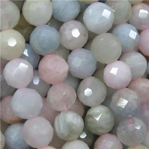 faceted round Morganite beads, multi color, A grade, approx 8mm dia