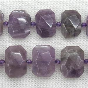 purple Amethyst beads, faceted rectangle, approx 13-23mm