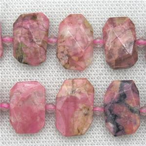 Rhodonite beads, pink, faceted rectangle, approx 13-23mm