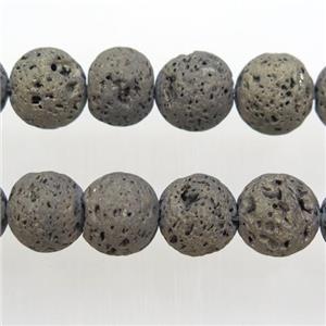 round Lava stone beads, coffee electroplated, pyrite, approx 4mm dia