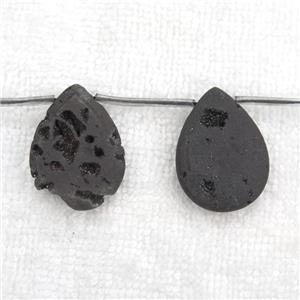 black Druzy Agate teardrop beads, topdrilled, approx 20-30mm