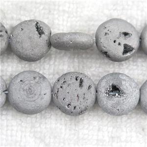 silver Druzy Agate circle beads, approx 14mm dia