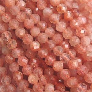 tiny Orange SunStone Beads, faceted round, approx 3.5mm dia