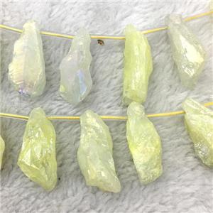 crystal quartz stick beads, freeform, yellow electroplated, approx 12-40mm