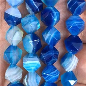 blue striped Agate beads, faceted round, approx 10mm dia