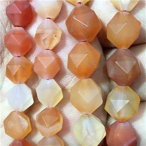 red matte Carnelian Agate beads, faceted round, approx 10mm dia