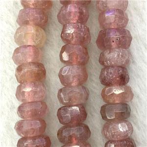 pink Strawberry Quartz beads, faceted rondelle, approx 5-9mm