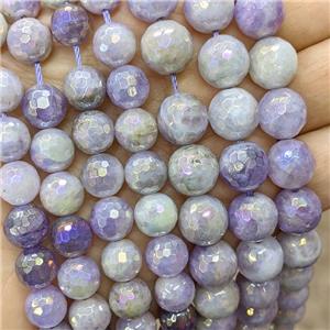 lilac Chalcedony beads, faceted round, AB-color electroplated, approx 10mm dia