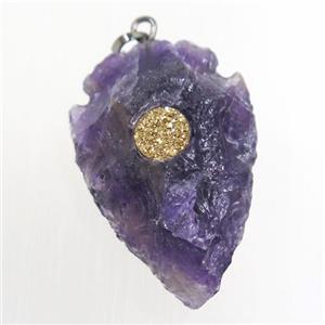 hammered amethyst arrowhead pendant pave druzy, purple, approx 17-25mm