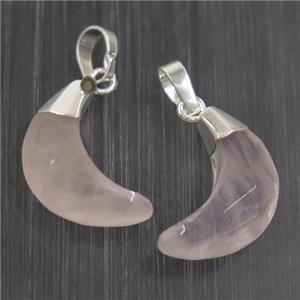 faceted Rose Quartz crescent moon pendant, pink, silver plated, approx 8-18mm