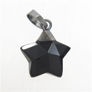 black onyx star pendant, black plated, approx 12mm dia