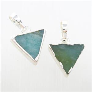 green Amazonite triangle pendant, silver plated, approx 10mm