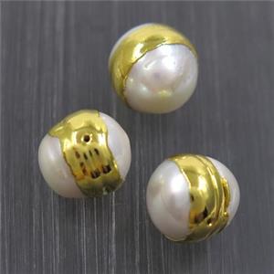 freshwater Pearl beads, gold plated, approx 11mm