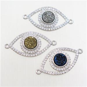 mix color druzy quartz eye connector paved zircon, platinum plated, approx 6mm, 14-22mm