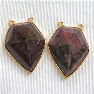 Rhodonite arrowhead pendants, gold plated, approx 20-25mm