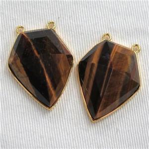 Tiger eye stone arrowhead pendants, gold plated, approx 20-25mm