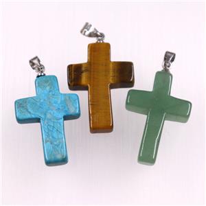 gemstone pendants, cross, approx 18-25mm