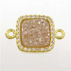 champagne druzy quartz square connector pave zircon, gold plated, approx 12x12mm