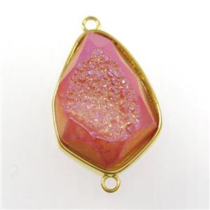 red druzy agate connector, teardrop, gold plated, approx 18-24mm