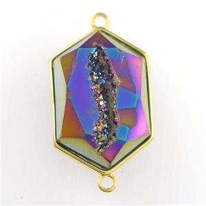 rainbow Druzy Agate polygon connector, approx 15-23mm