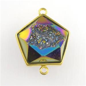 rainbow Druzy Agate polygon connector, approx 12-17mm