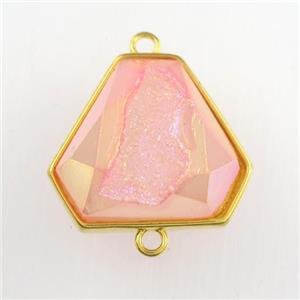 pink Druzy Agate triangle connector, approx 16-18mm