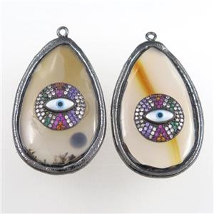 agate teardrop pendant, black plated, approx 25-40mm