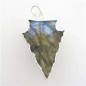 Labradorite pendant, arrowhead, silver plated, approx 15-20mm