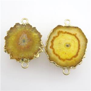 yellow Solar Druzy Quartz connector, freeform, gold plated, approx 15-30mm