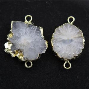 white Solar Druzy Quartz connector, freeform, gold plated, approx 15-30mm