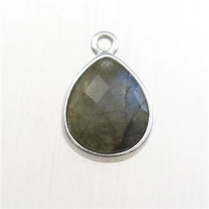 Labradorite pendant, teardrop, platinum plated, approx 9-11mm