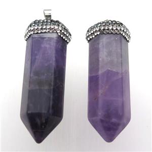 purple Amethyst bullet pendants, gold plated, approx 20-50mm