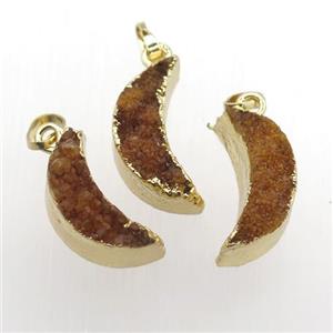 yellow Quartz Druzy moon pendants, gold plated, approx 7-20mm