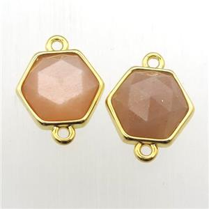 peach SunStone hexagon connector, approx 11-12mm