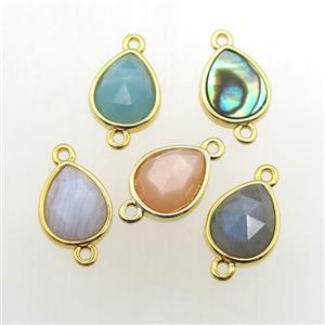 mixed Gemstone teardrop connector, approx 10-12mm