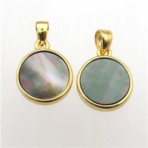 gray Abalone Shell circle pendants, approx 11mm dia