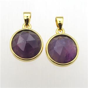 purple Amethyst circle pendants, approx 11mm dia