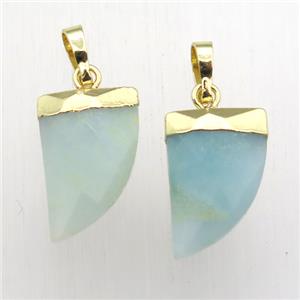 blue Amazonite horn pendant, gold plated, approx 11-16mm