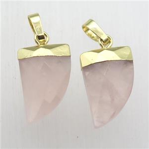 Rose Quartz horn pendant, gold plated, approx 11-16mm