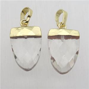 Clear Crystal Glass Tongue Pendant Gold Plated, approx 11-16mm