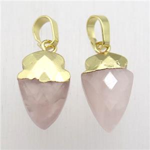 Rose Quartz arrowhead pendant, gold plated, approx 8-16mm