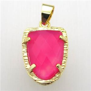 hotpink agate tongue pendant, gold plated, approx 15-20mm