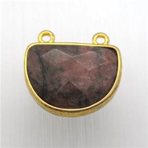 rhodonite moon pendant, gold plated, approx 13-17mm