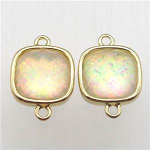 yellow Fire Opal square connector, synthetic, gold plated, approx 10x10mm