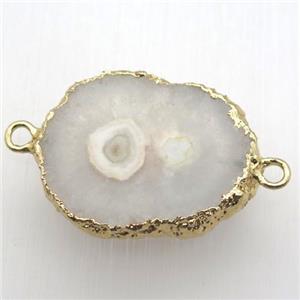 white solar quartz Druzy connector, freeform, gold plated, approx 20-30mm