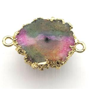 rainbow solar quartz Druzy connector, freeform, gold plated, approx 20-30mm