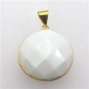 white cat eye glass circle pendant, approx 30mm dia